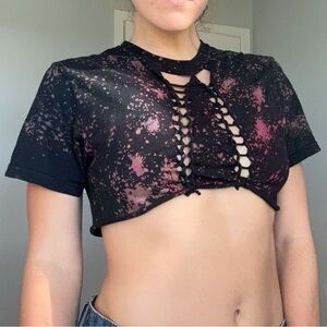 Black Reverse Tie Dye Cutout Slitweave Braided Crop Top Size S